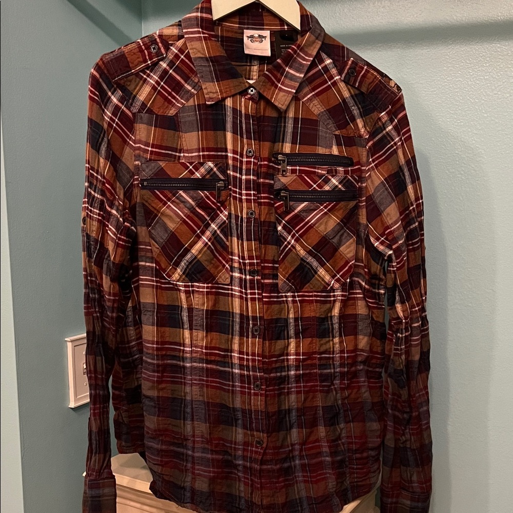 Harley-Davidson Plaid Button Down Shirt - Red and Brown